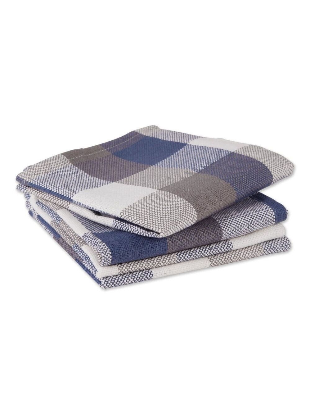 Design Imports Tri-Color Check Dishcloth Set of 4 – French Blue Plaid Kitchen